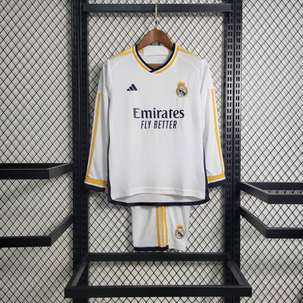23/24 Kids Real Madrid Home Long Sleeve Sizes 16-28