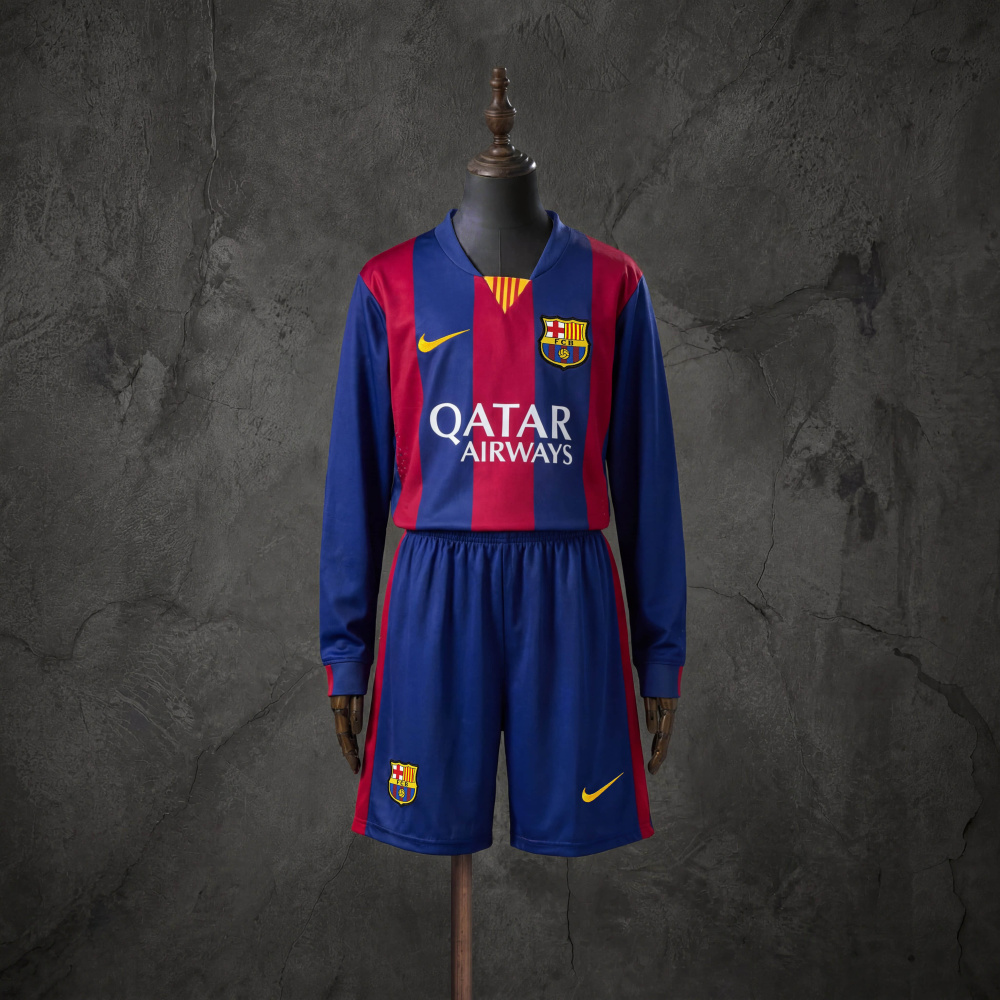 Retro Kids Kit Barcelona 14-15 Home Long-Sleeve Jersey Size 16-28