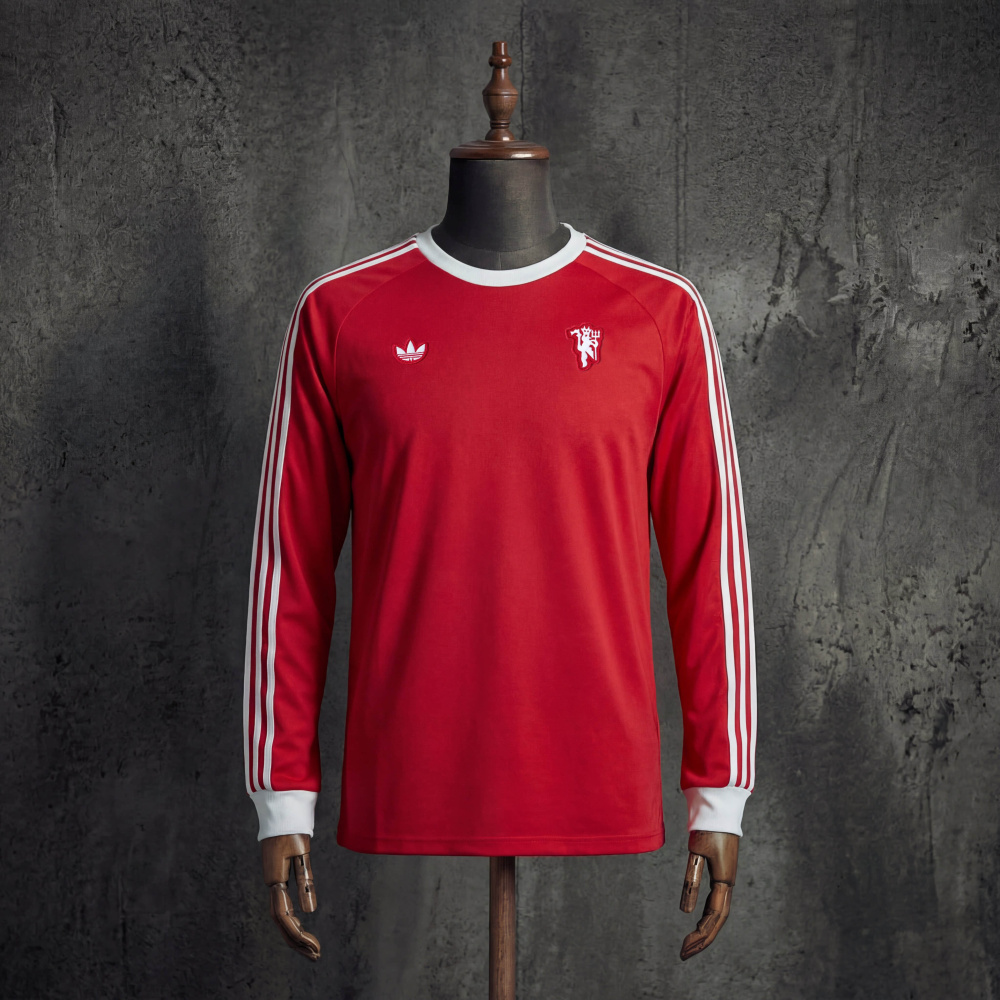 Manchester United x Adidas Originals Retro Long Sleeve Jersey Red White Football Shirt S-XXL
