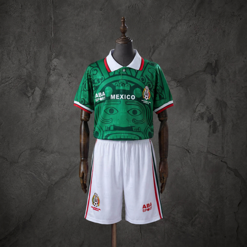 Retro Kids Kit Mexico 1998 Home Jersey Size 16-28