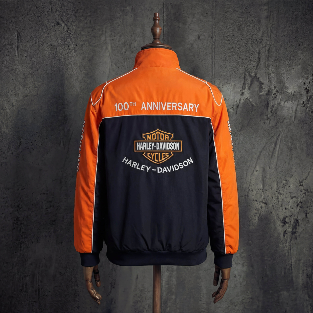 Harley-Davidson Orange Black Vintage Racing Jacket Embroidered Bomber