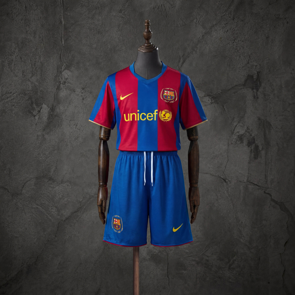 Retro Kids Kit Barcelona 07-08 Home Jersey Size 16-28