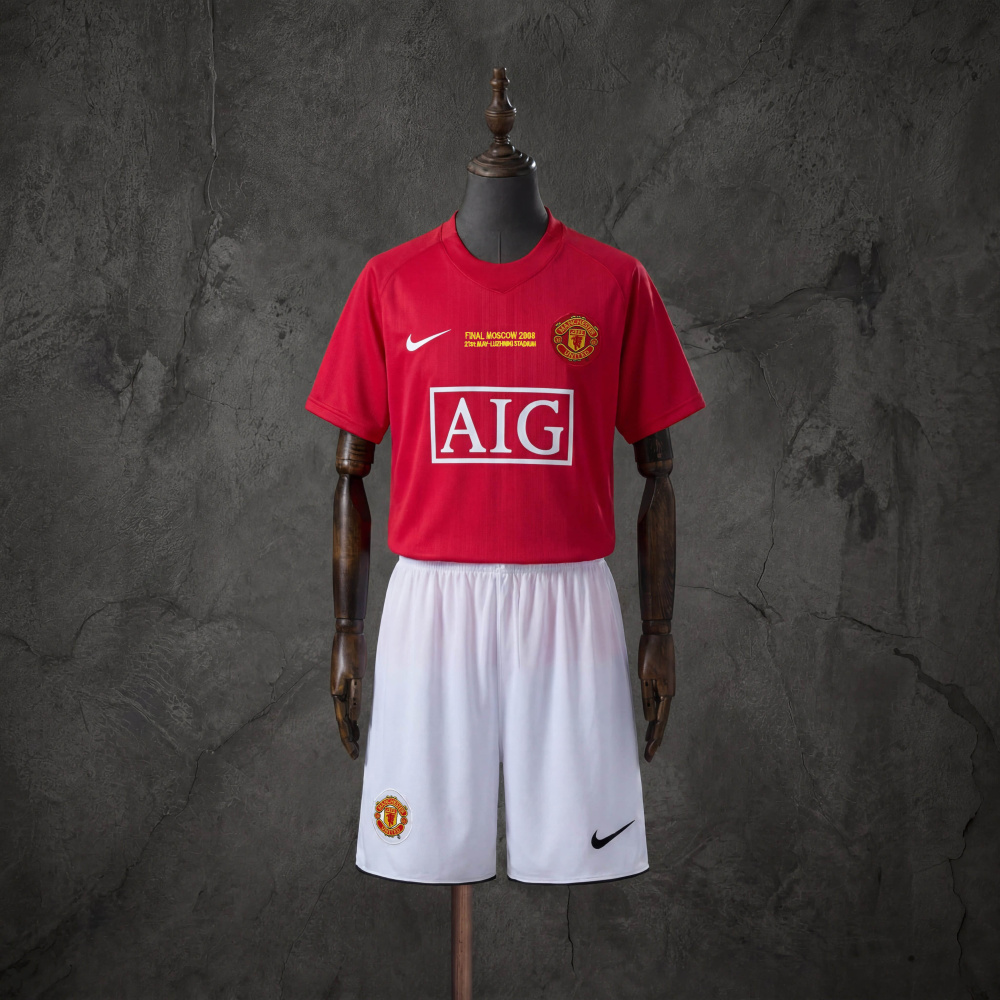 Retro Kids Kit Manchester United 07-08 Home (Champions League Version) Jersey Size 16-28