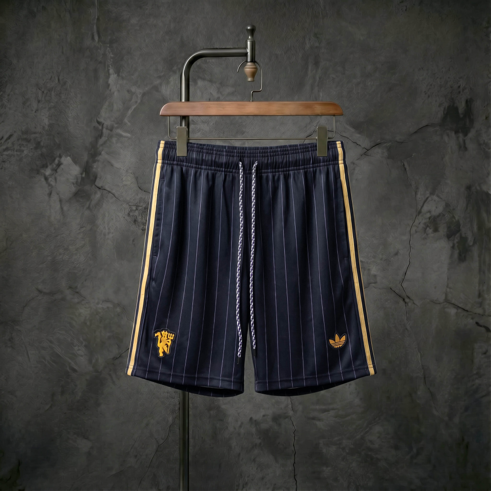 Manchester United x adidas Originals black striped shorts, sizes S-XXL