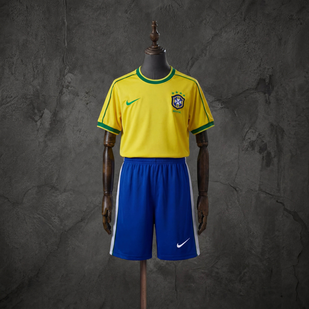 Retro Kids Kit Brazil 1998 Home Jersey SIZE 16-28