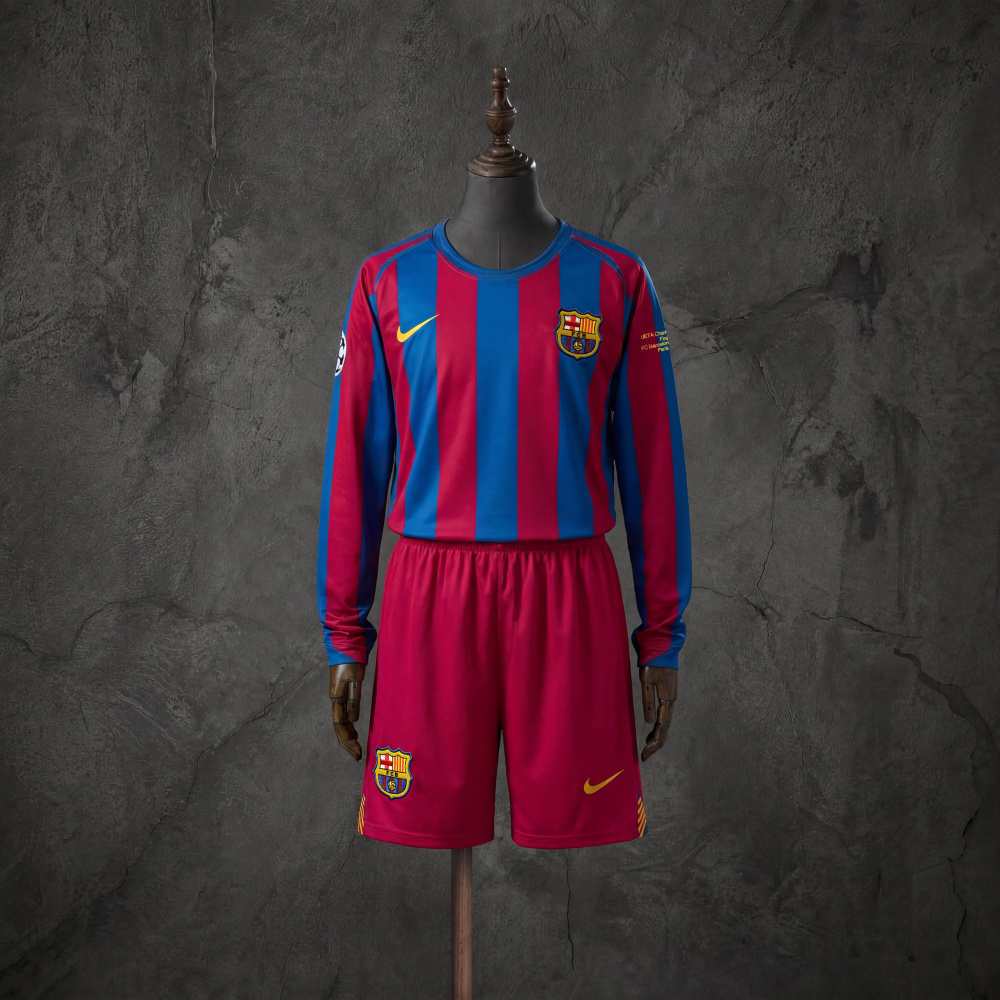 Retro Kids Kit Barcelona 05-06 Home (UEFA Champions League) Long Sleeve Jersey SIZE 16-28