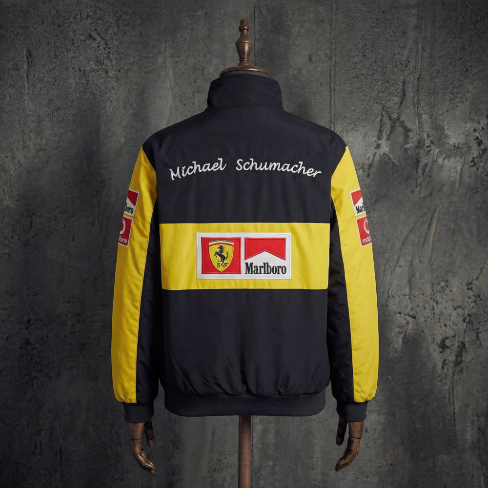 Ferrari Scuderia Marlboro Vodafone Shell Black Yellow Vintage F1 Racing Jacket