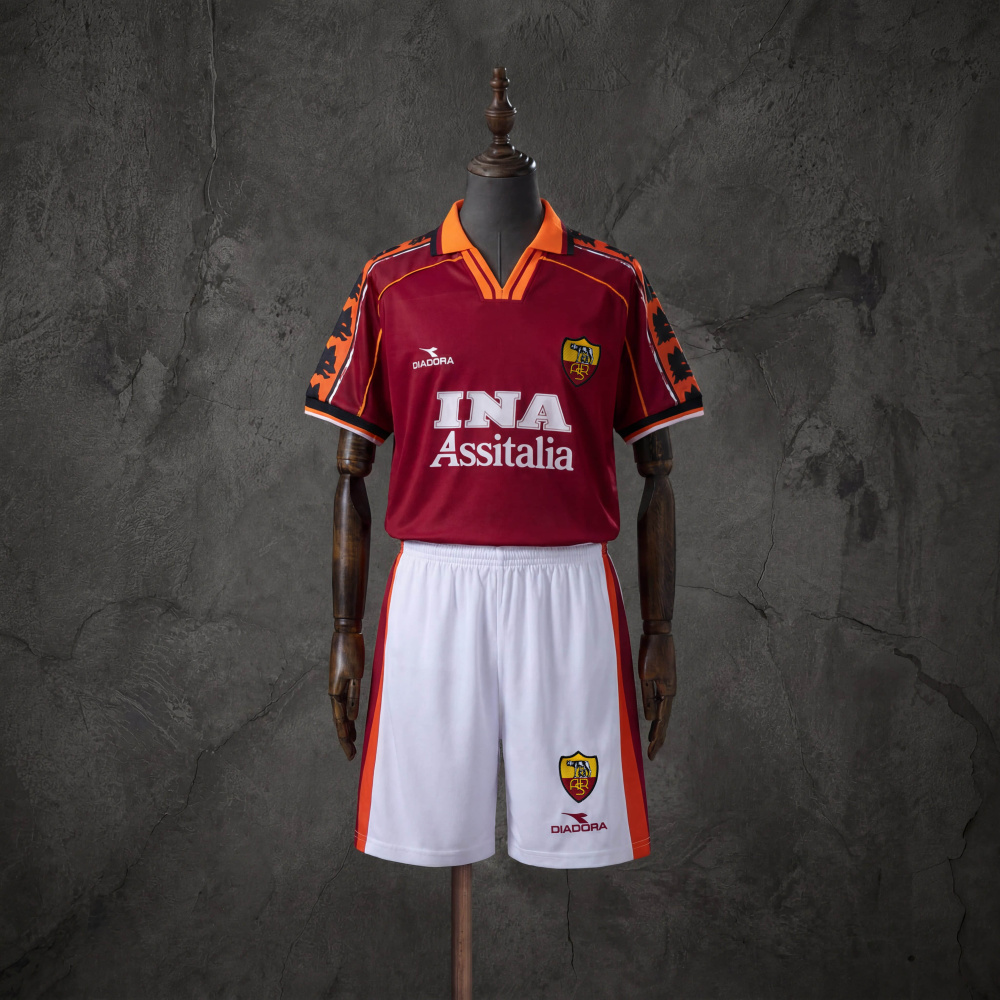 Retro Kids Kit Roma 98-99 Home Jersey Size 16-28