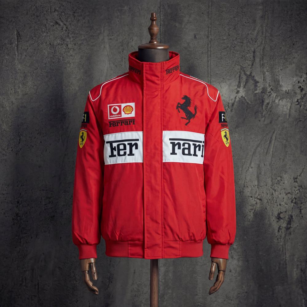 Ferrari Scuderia Vodafone Shell Red White Vintage F1 Racing Jacket