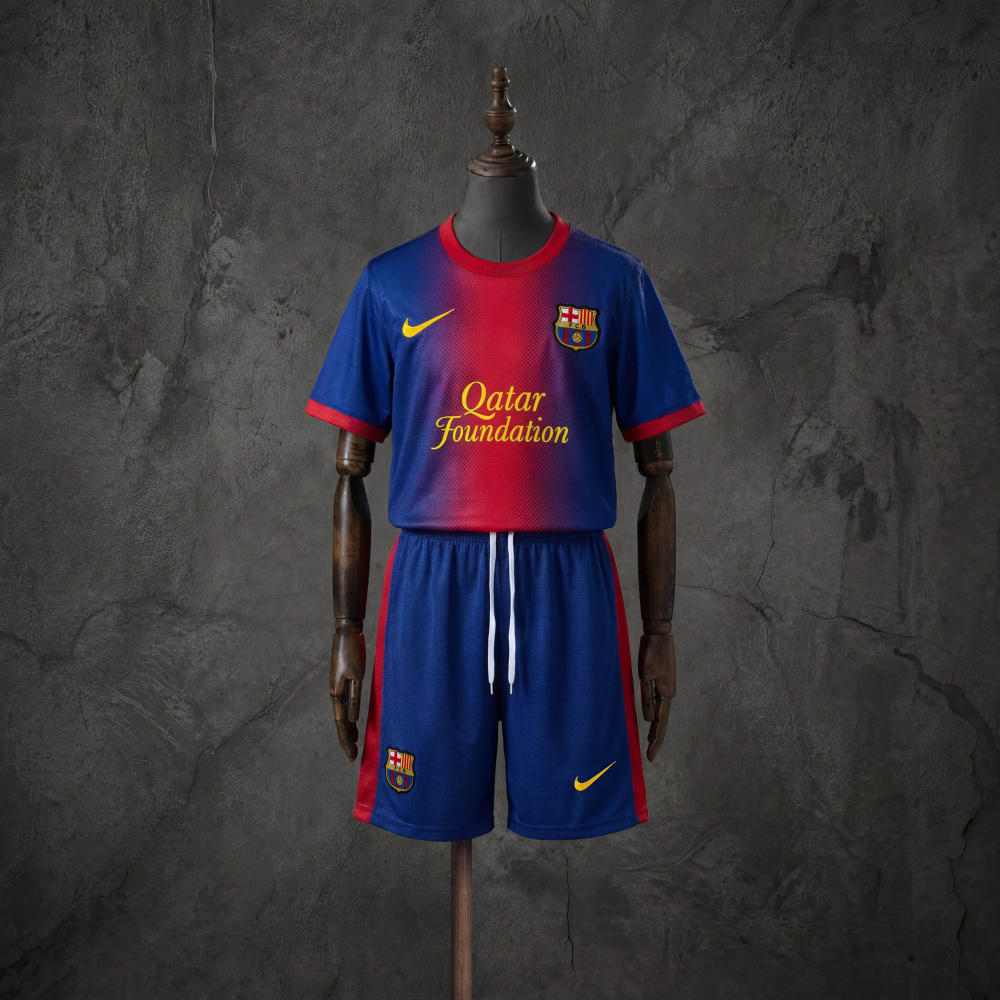 Retro Kids Kit Barcelona 12-13 Home Jersey Size 16-28