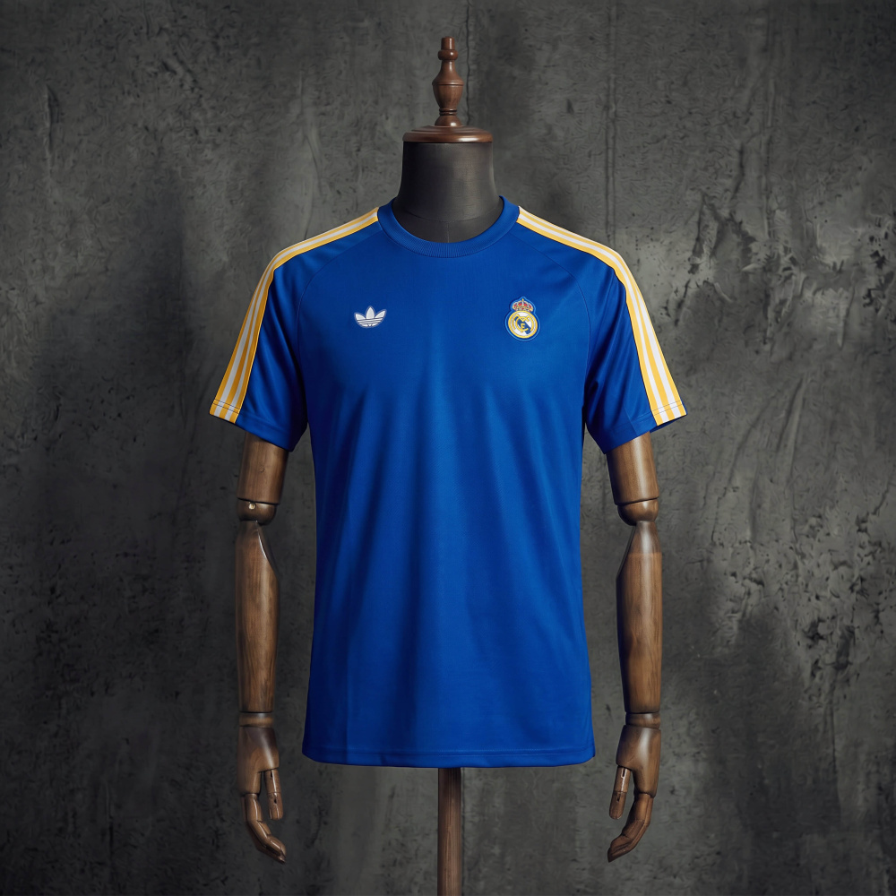 Real Madrid x Adidas Originals Retro Football T-Shirt Blue Sizes S-XXL