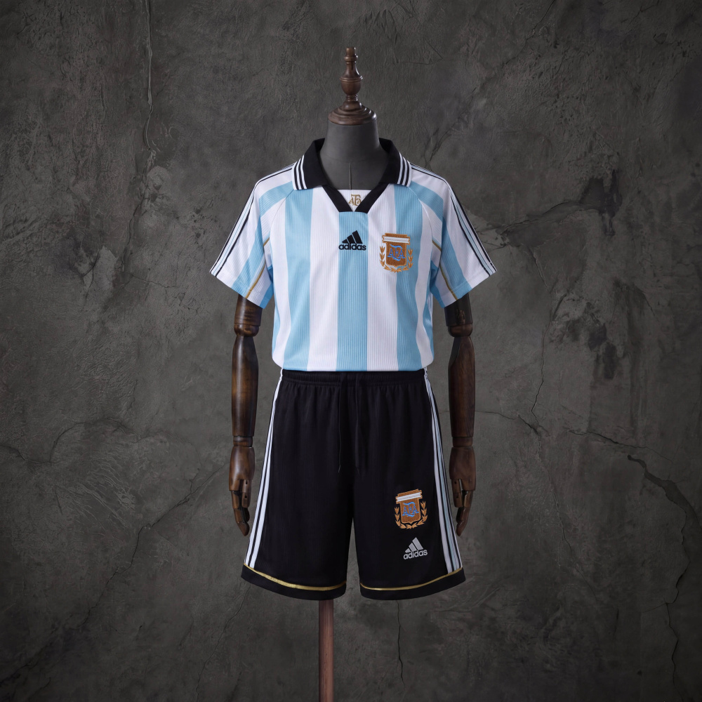 Retro Kids Kit Argentina 1998 Home Jersey Size 16-28