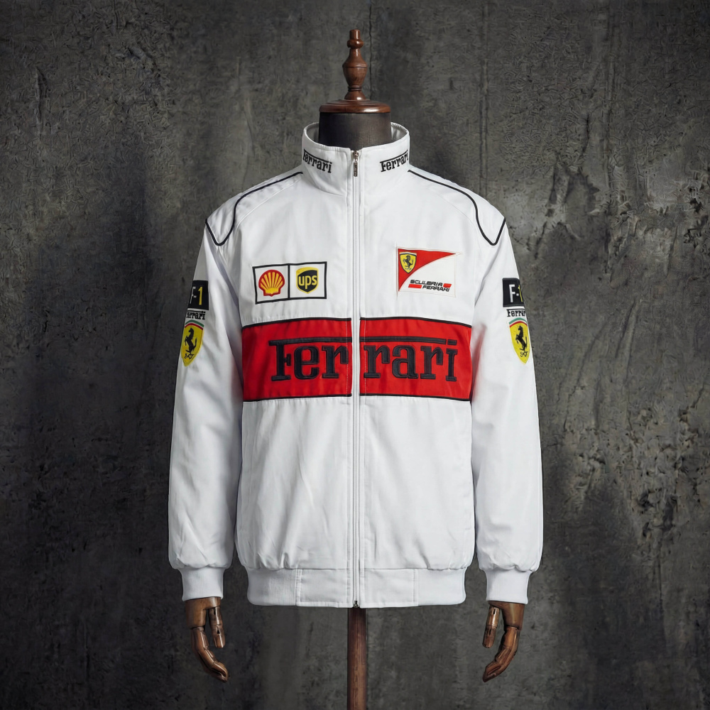 Ferrari Scuderia Shell UPS White Red Vintage F1 Racing Jacket