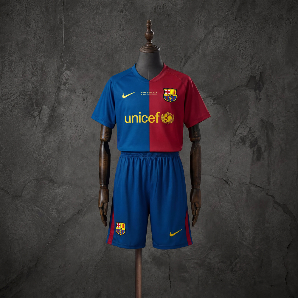 Retro Kids Kit Barcelona 08-09 Home Jersey Size 16-28