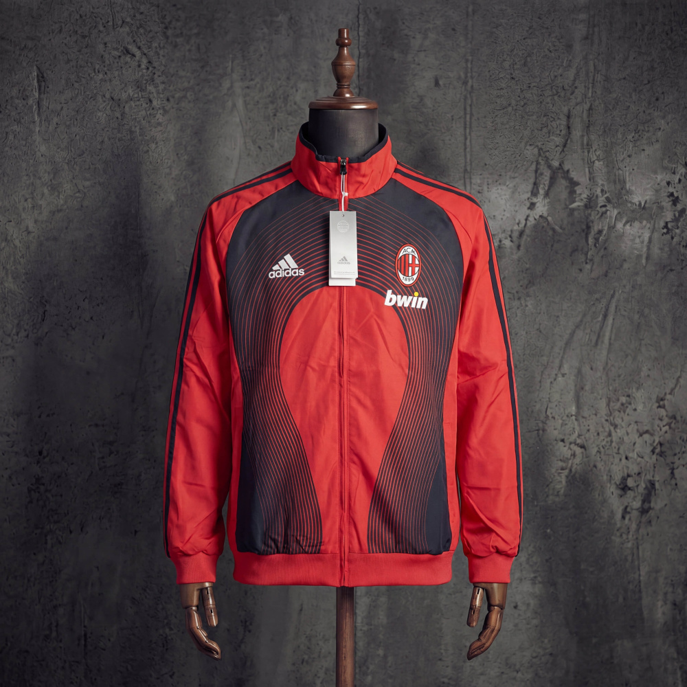 Retro Windbreaker Jacket – AC Milan 200708 Jersey Style – Sizes S–XXL