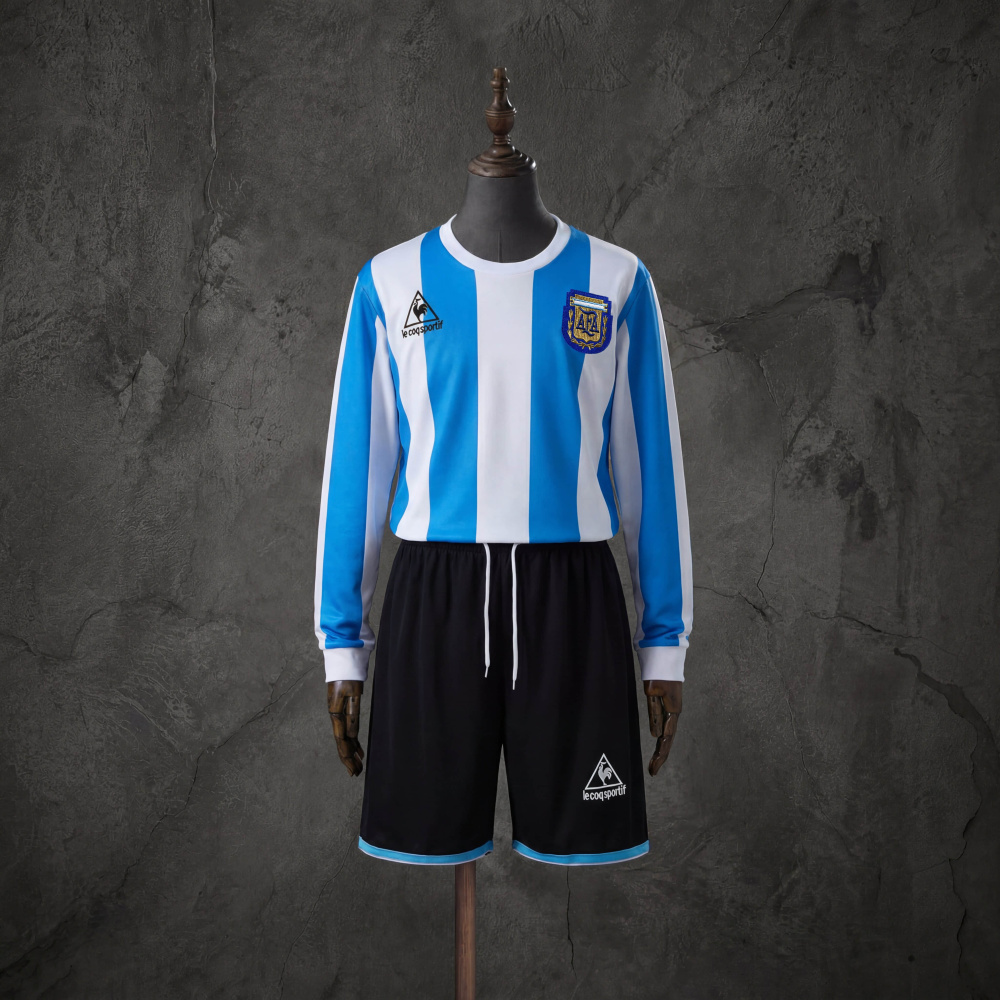 Retro Kids Kit Argentina 1998 Home Long-Sleeved Jersey Size 16-28