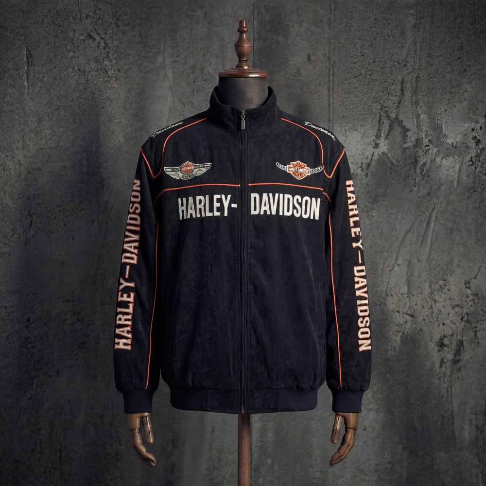 Harley Davidson Vintage Racing Jacket Black Embroidered Motorsport Bomber