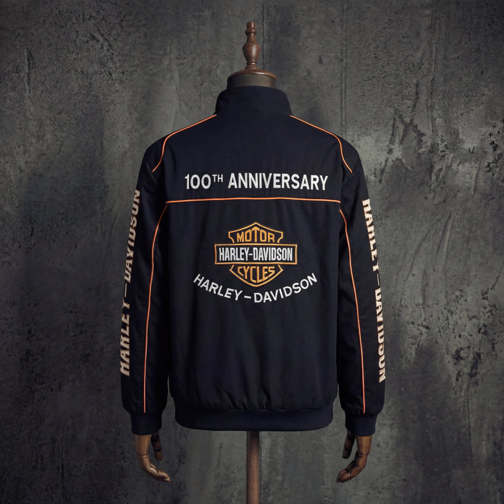 Harley Davidson Vintage Racing Jacket Black Embroidered Motorsport Bomber