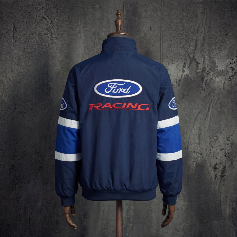 Ford Racing Blue White Vintage F1 Racing Jacket Embroidered Bomber