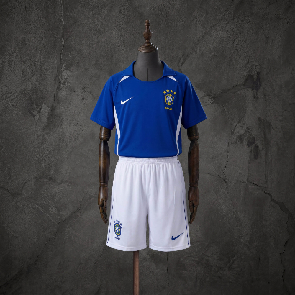 Retro Kids Kit Brazil 2002 Away Jersey SIZE 16-28