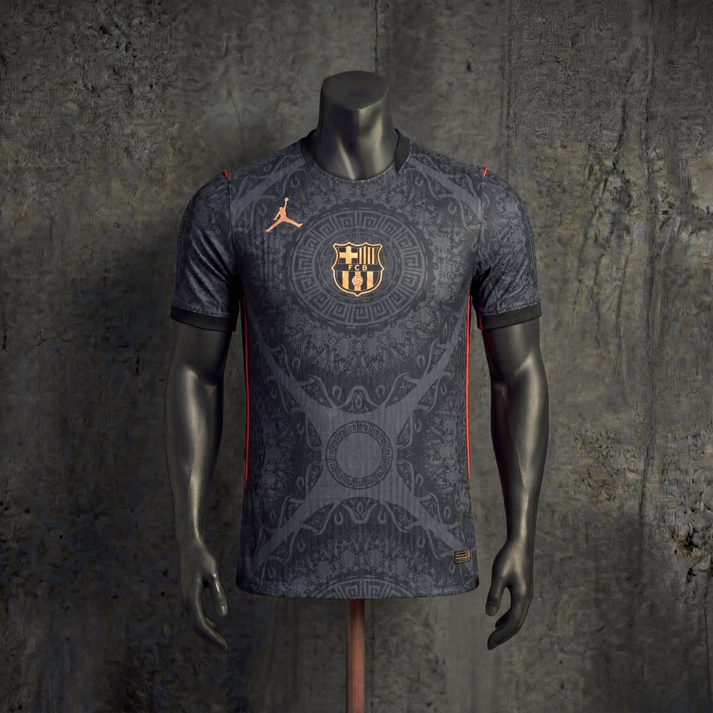 Player Barcelona Black Striped Retro Theme 2026 Jersey Sizes S-XXL