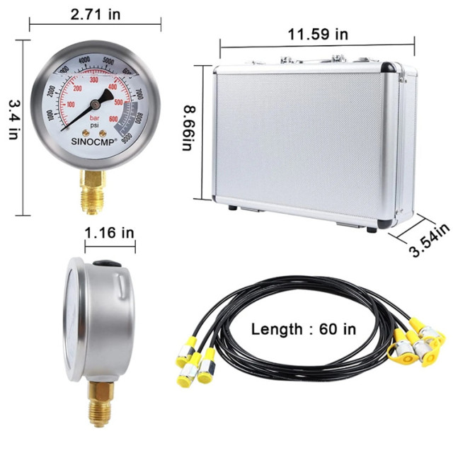 Diagnostic Tool Hydraulic Pressure Test Kit 3 Gauges 11 Couplings 3 Test Hoses Silver Aluminum Case,Jiangsu Taiming Hydraulic Technology Co., Ltd.  ,