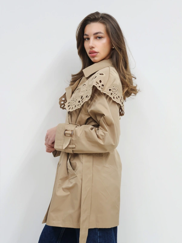 (4 pezzi) Cappotto trench a doppio petto con maniche lunghe da donna.