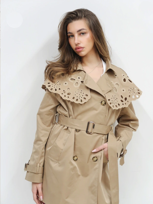 (4 pezzi) Cappotto trench a doppio petto con maniche lunghe da donna.