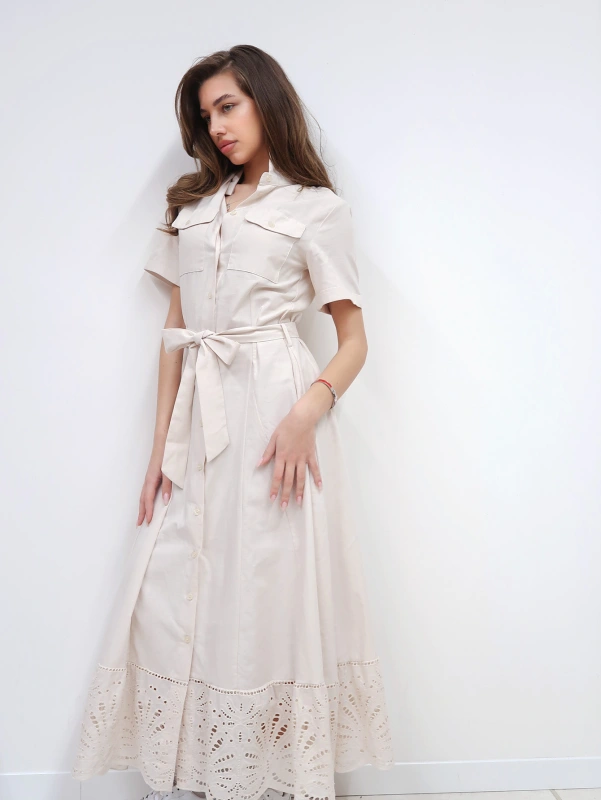 (3 pezzi) Abito semplice da donna a maniche corte con un tocco di pizzo al fondo dell'abito per occasioni casuali, lavorative e vacanze.