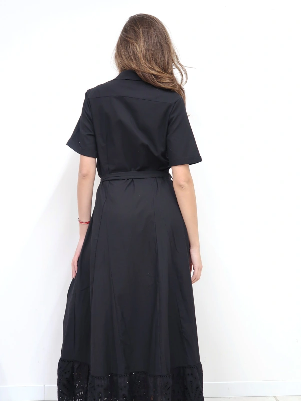 (3 pezzi) Abito semplice da donna a maniche corte con un tocco di pizzo al fondo dell'abito per occasioni casuali, lavorative e vacanze.