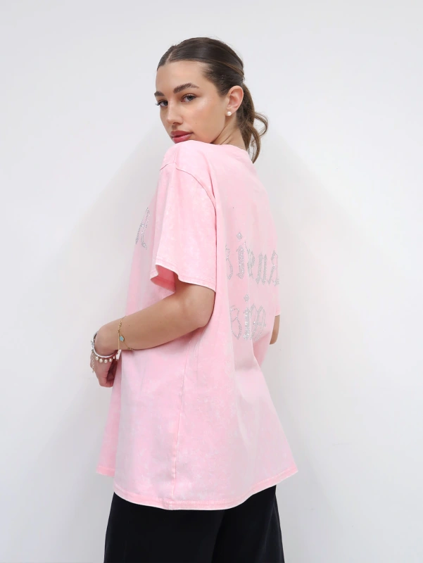 T-shirt casual estiva oversize a spalla cadente con stampa a lettere.
