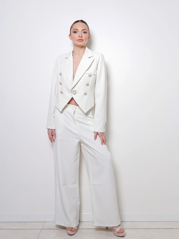 (2 pezzi) Blazer elegante con colletto rivolto a doppio petto da donna.