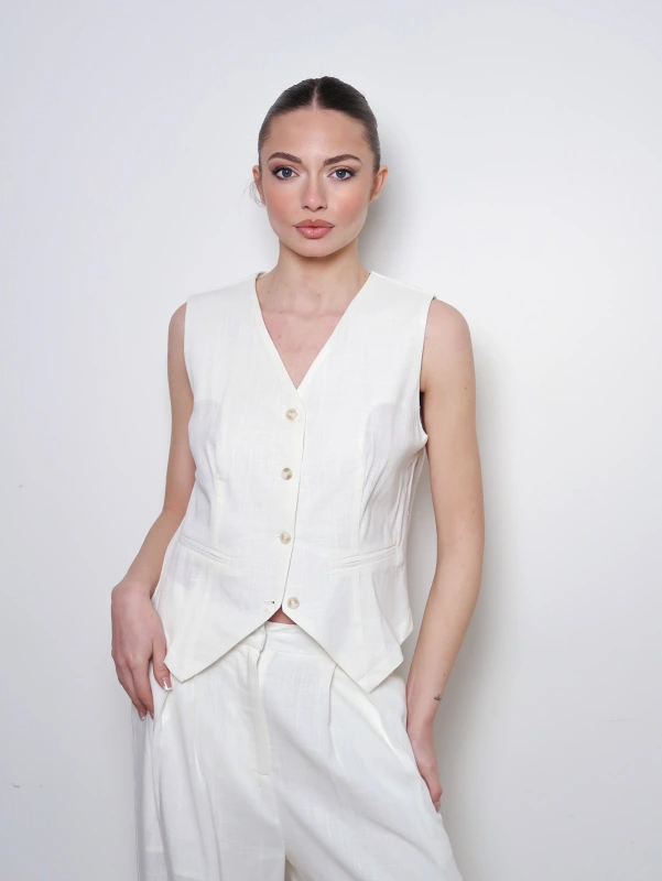 (3 pezzi) Gilet blazer con bottone frontale, monocolore da donna.