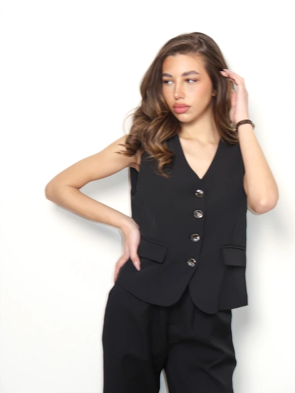 (2 pezzi) Gilet da donna monopetto, giacca sottile monocolore.