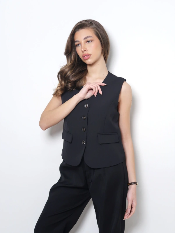 (2 pezzi) Gilet da donna monopetto, giacca sottile monocolore.