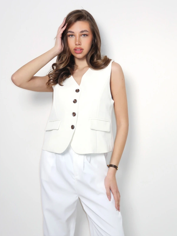 (2 pezzi) Gilet da donna monopetto, giacca sottile monocolore.