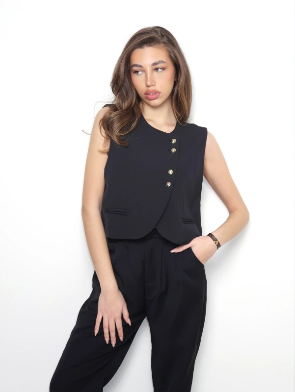 (2 pezzi) Gilet sottile monocolore assimetrico.da donna.
