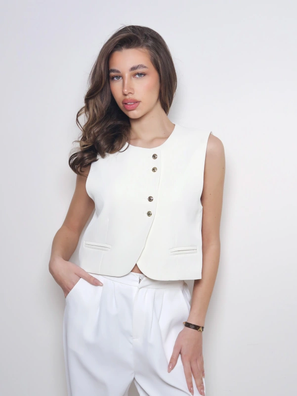 (2 pezzi) Gilet sottile monocolore assimetrico.da donna.