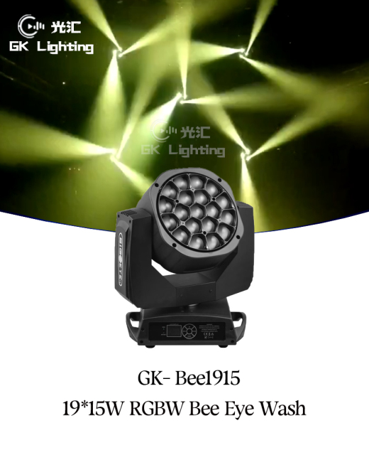 GK Lighting GK-Bee1915 19X15W Big Bee Eyes Moving Head Light RGBW 4in1 Beam Wash Zoom Stage Light DMX512 Control DJ Disco Light for Bar Church