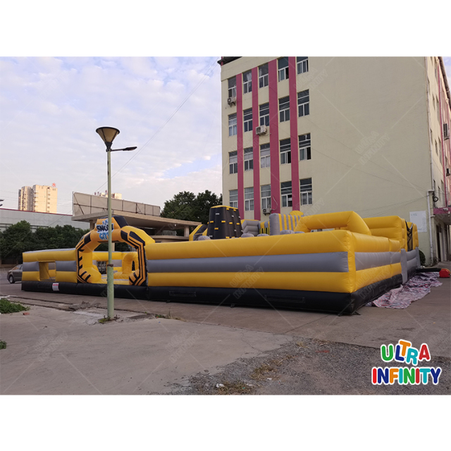 Inflatable theme park One large slide, One ball pit, one climbing wall, One leap n bound, One obstacle, One sticky wall