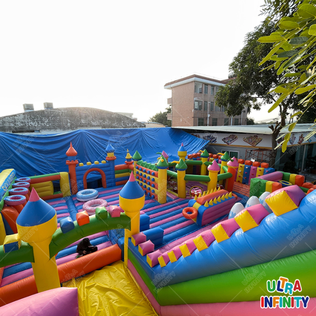 Castle theme Inflatable park Climbing area, sport wipe out area, Slide sliping area, Batak Wall area, Bungee Run, slam dunk area, folating balllarea