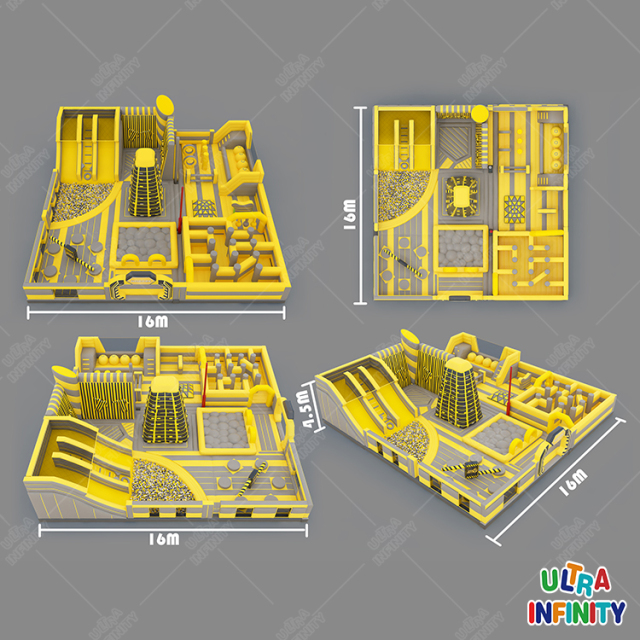 Inflatable theme park One large slide, One ball pit, one climbing wall, One leap n bound, One obstacle, One sticky wall