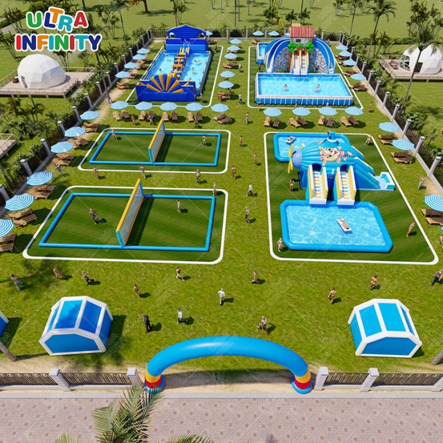 Customized Child Colorful Inflatable Water Park Land Water Amusement Equipment Outdoor Pool