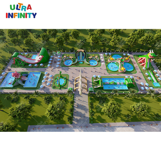 Dinosaur Theme Inflatable Land Water Park Outdoor Amusement Parks Inflatable Pool With Water Slide