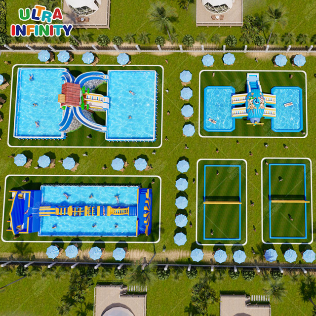Customized Child Colorful Inflatable Water Park Land Water Amusement Equipment Outdoor Pool