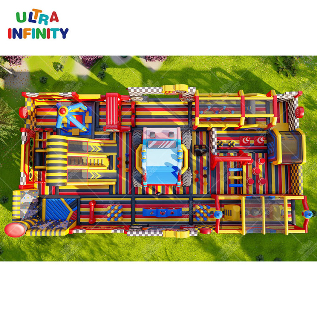 Karting Shape Inflatable Theme Park Playground Games Inflatable Obstacle Course Sports Park
