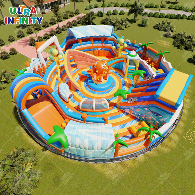 Kids Inflatable Fun Park Ocean Theme Park Octopus Slide Giant Double Slide
