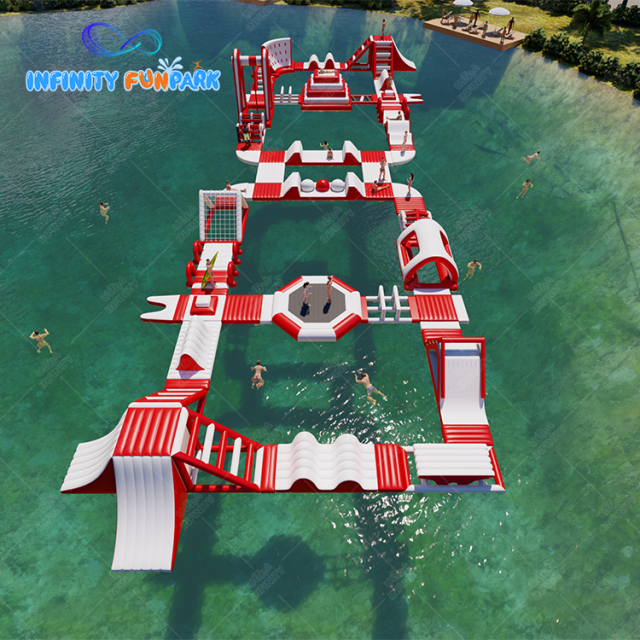 Experience Endless Fun with Our Customized Inflatable Water Park - Red & White Edition