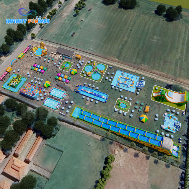 Custom Mega Land Water Park—Inflatable Pools and Super Long Water Slides