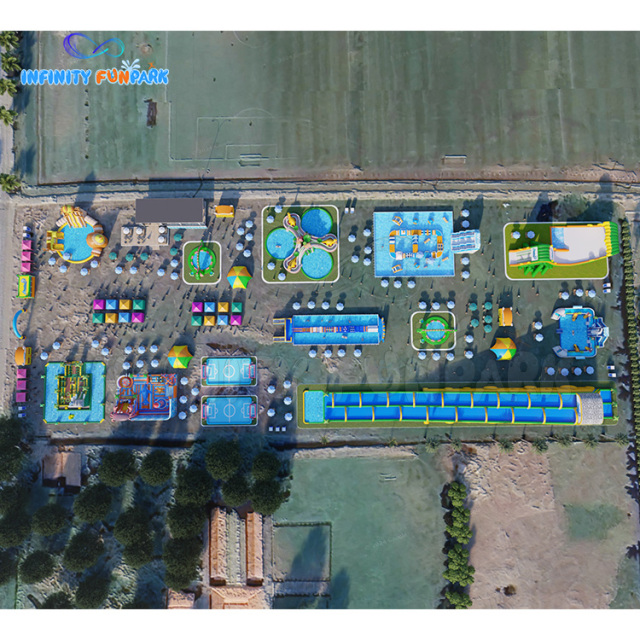 Custom Mega Land Water Park—Inflatable Pools and Super Long Water Slides